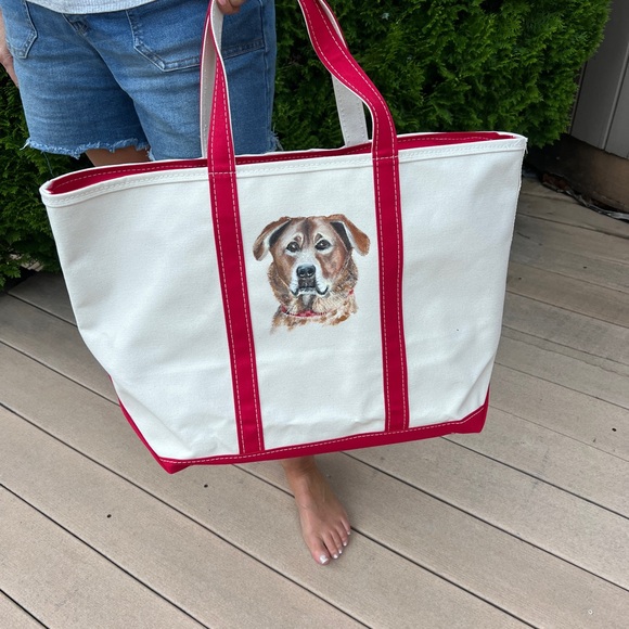 LLBean boat and tote 2 dogs pets portrait painted on both side from photo - Picture 1 of 3